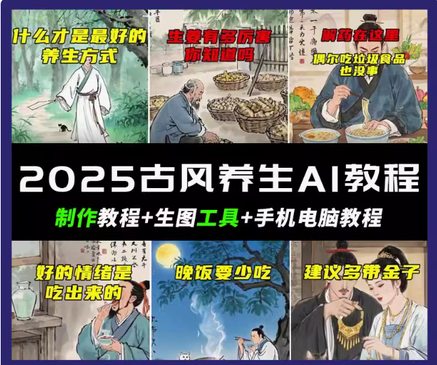 抖音AI古风养生视频教程日入五张 轻松涨粉 10W+-云网创
