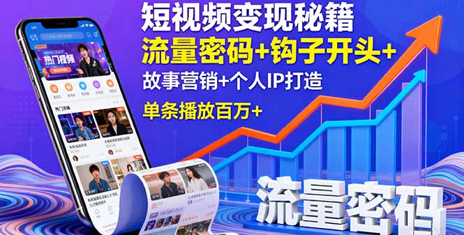 短视频变现秘籍，流量密码+钩子开头+故事营销+个人IP打造，单条播放百万+-云网创