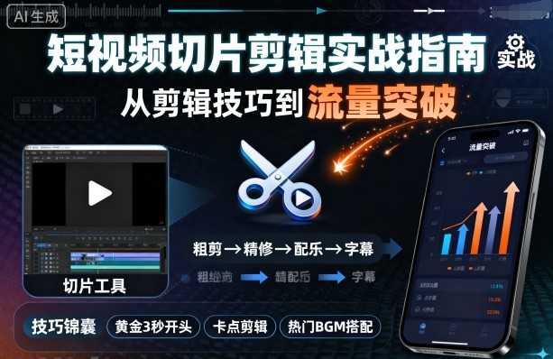 短视频切片剪辑实战指南，从剪辑技巧到流量突破-云网创