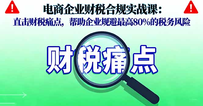 电商企业财税合规实战课，直击财税痛点，帮助企业规避最高80%的税务风险-云网创