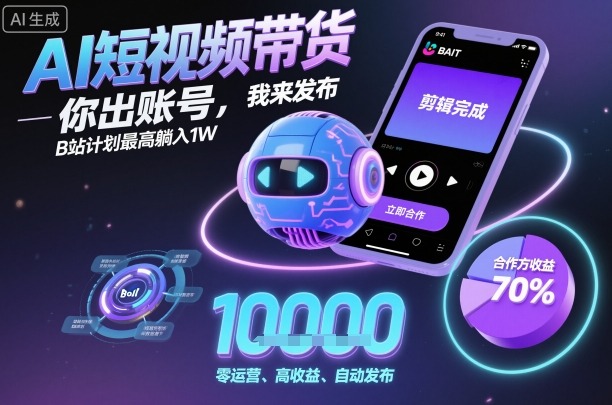 AI短视频带货，你出账号，我来发布，B站计划最高躺入1W【揭秘】-云网创