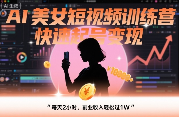 AI美女短视频训练营,快速起号变现,每天2小时,副业收入轻松过1W