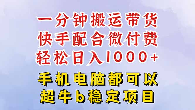 快手黑科技一分钟搬运带货，一刀不剪过原创，微付费投流玩法，轻松日入...-云网创