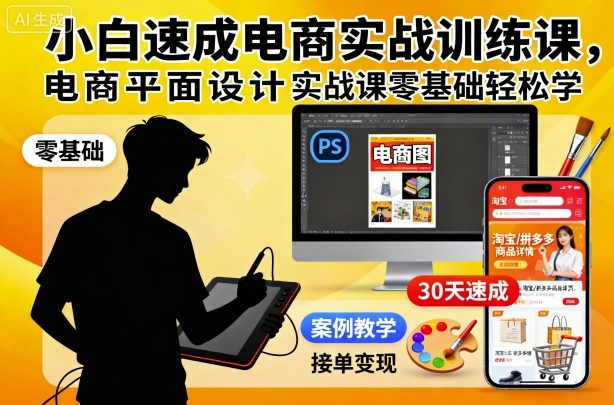 小白速成电商实战训练课，电商平面设计实战课零基础轻松学-云网创