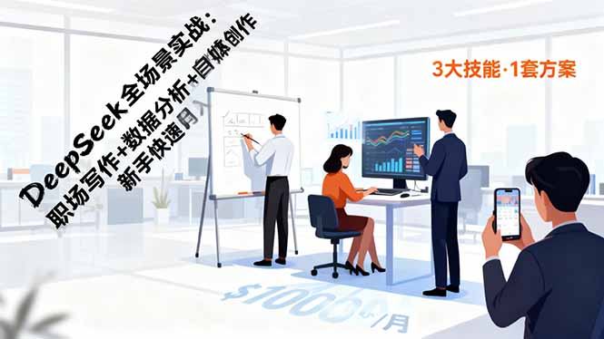 DeepSeek全场景实战：职场写作+数据分析+自媒体创作，新手快速月入过万-云网创