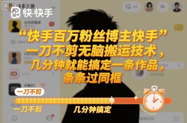 快手百万粉丝博主快手一刀不剪无脑搬运技术，几分钟就能搞定一条作品，条条过同框-云网创