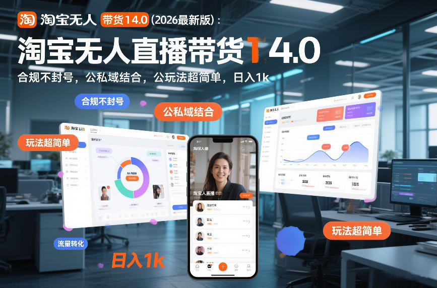 淘宝无人直播带货14.0(2026最新版)：合规不封号，公私域结合，玩法超简单，日入1k+【揭秘】-云网创