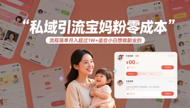 私域引流宝妈粉零成本流程简单月入超过1W+适合小白想做副业的-云网创