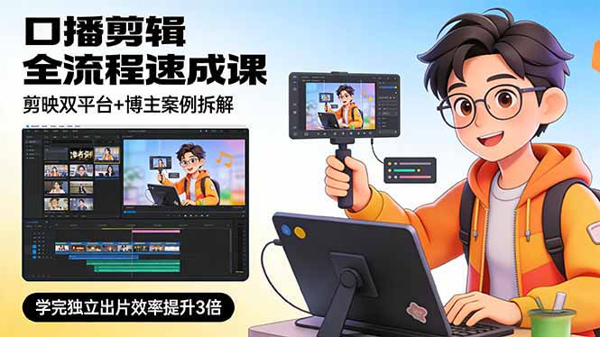 口播剪辑全流程速成课，剪映双平台+博主案例拆解，学完独立出片效率提升3倍-云网创