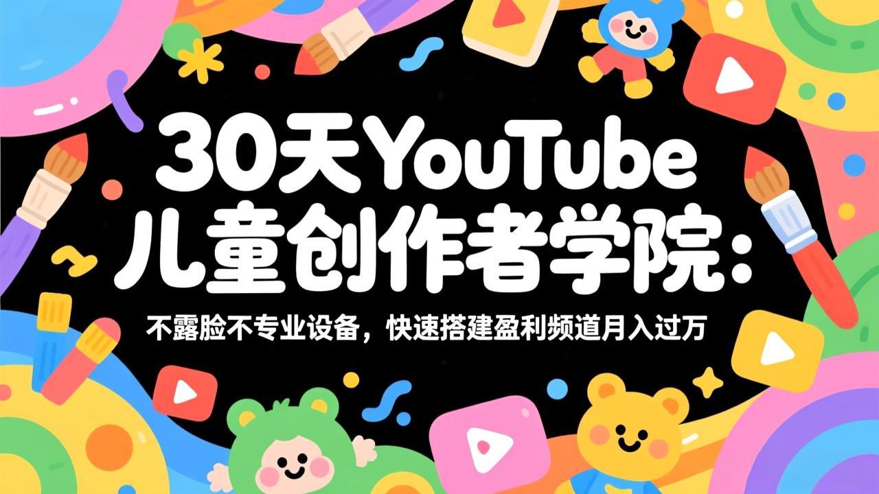 30天YouTube儿童创作者学院：不露脸不专业设备，快速搭建盈利频道月入过万-云网创