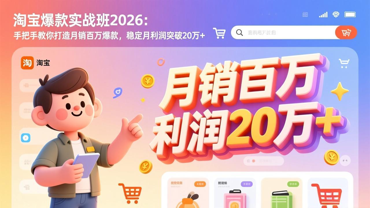 淘宝爆款实战班-2026年3月更新：手把手教你打造月销百万爆款，稳定月利润突破20万+-云网创