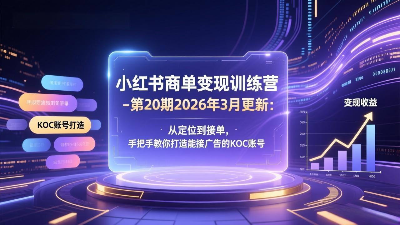 小红书商单变现训练营-第20期26年3月更新：从定位到接单，手把手教你打造能接广告的KOC账号-云网创