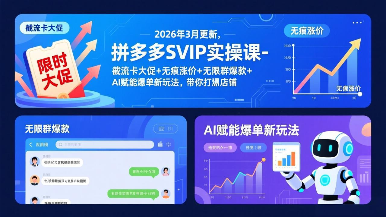 拼多多SVIP实操课-26年3月，截流卡大促+无痕涨价+无限群爆款+AI赋能爆单新玩法，带你打爆店铺-云网创