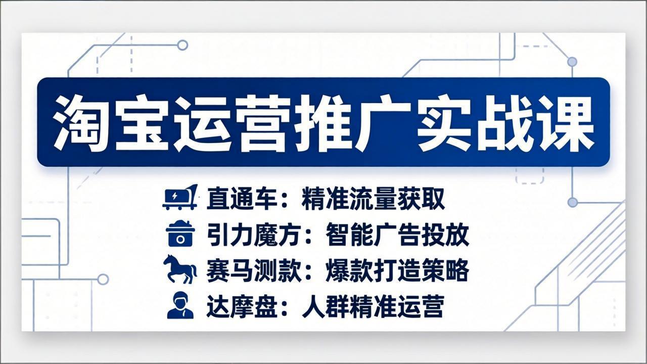 淘宝运营推广实战课,直通车+引力魔方+赛马测款+达摩盘人群推广等(更新26年3月-云网创