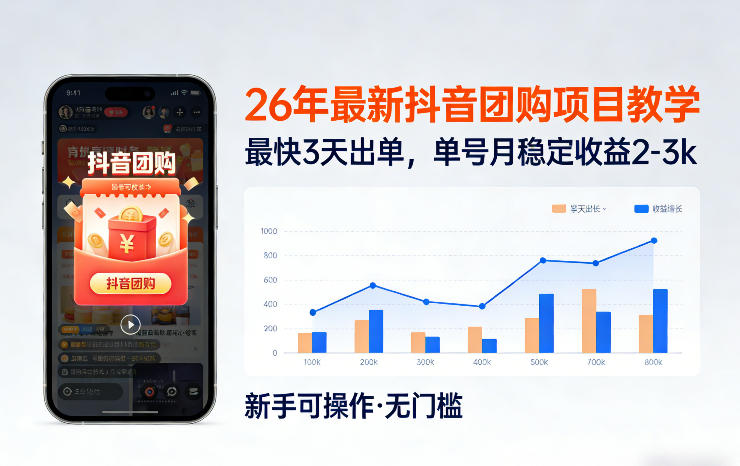 26年最新抖音团购项目教学，0门槛，最快3天出单，单号月稳定收益2-3k(更新3月19日)-云网创