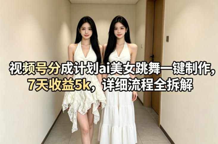 视频号分成计划ai美女跳舞一键制作，7天收益5k，详细流程全拆解-云网创