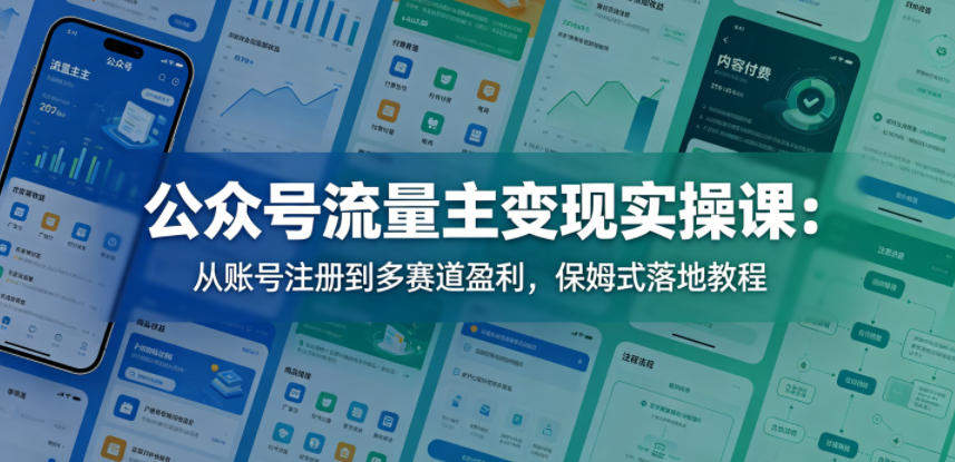 公众号流量主变现实操课：从账号注册到多赛道盈利，保姆式落地教程-云网创