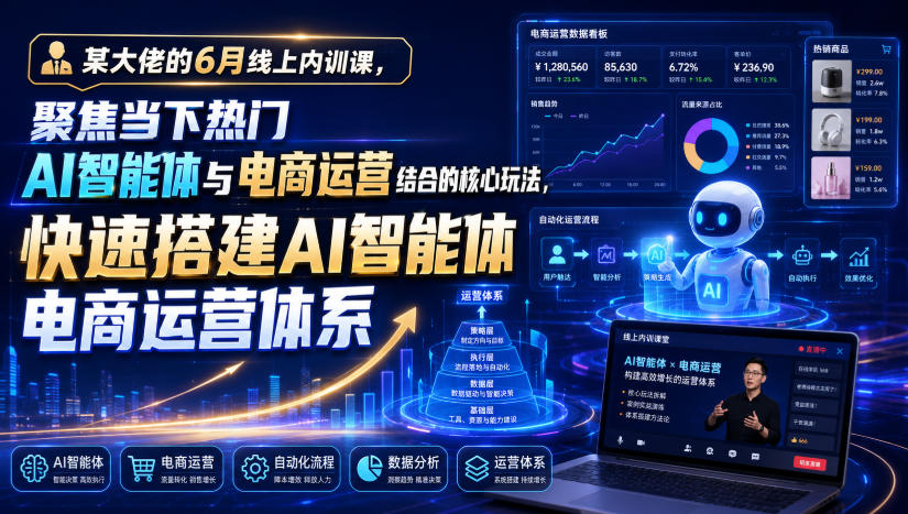 某大佬的6月线上内训课，聚焦当下热门AI智能体与电商运营结合的核心玩法，快速搭建AI智能体电商运营体系-云网创