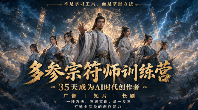 多参宗符师训练营，35天成为AI时代创作者，广告|短片|长剧，一种方法，三段实训，举一反三，打通全品类的创作能力-云网创