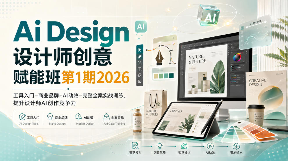 Ai Design设计师创意赋能班第1期2026｜工具入门‑商业品牌‑AI动效‑完整全案实战训练，提升设计师AI创作竞争力-云网创