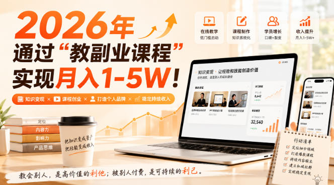 2026年通过“教副业课程”实现月入1-5W！毫无保留的全部教给你，长期稳定【揭秘】-云网创