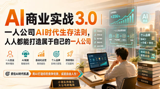 AI商业实战3.0｜一人公司AI时代生存法则，人人都能打造属于自己的一人公司-云网创