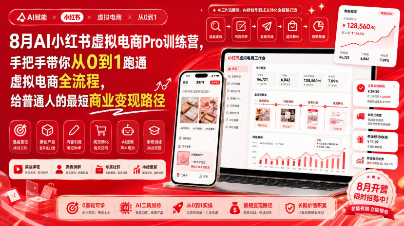 8月AI小红书虚拟电商Pro训练营，手把手带你从0到1跑通虚拟电商全流程，给普通人的最短商业变现路径(更新0903)-云网创