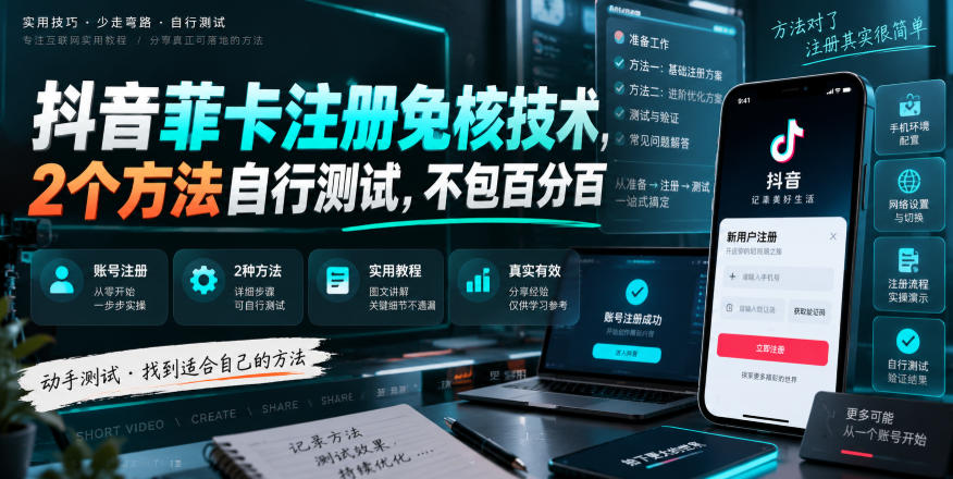 抖音菲卡注册免核技术，2个方法自行测试，不包百分百-云网创