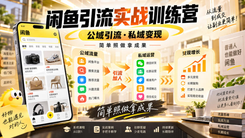 闲鱼引流实战训练营，公域引流·私域变现，简单照做拿成果-云网创