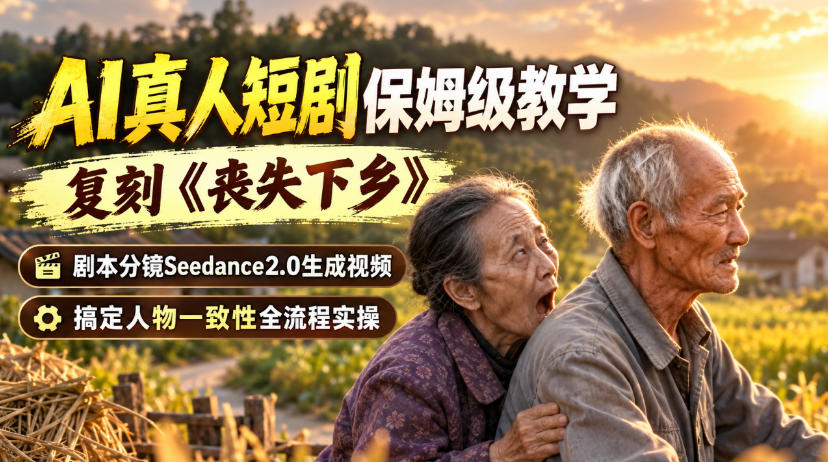 AI真人短剧保姆级教学，复刻《丧失下乡》，剧本分镜Seedance2.0生成视频，搞定人物一致性全流程实操-云网创