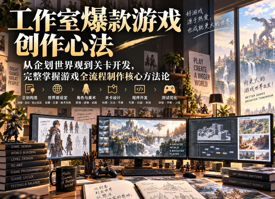 工作室爆款游戏创作心法｜从企划世界观到关卡开发，完整掌握游戏全流程制作核心方法论-云网创