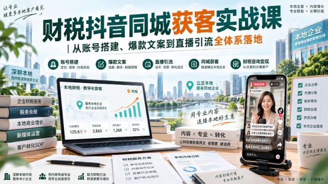 财税抖音同城获客实战课｜从账号搭建、爆款文案到直播引流全体系落地-云网创