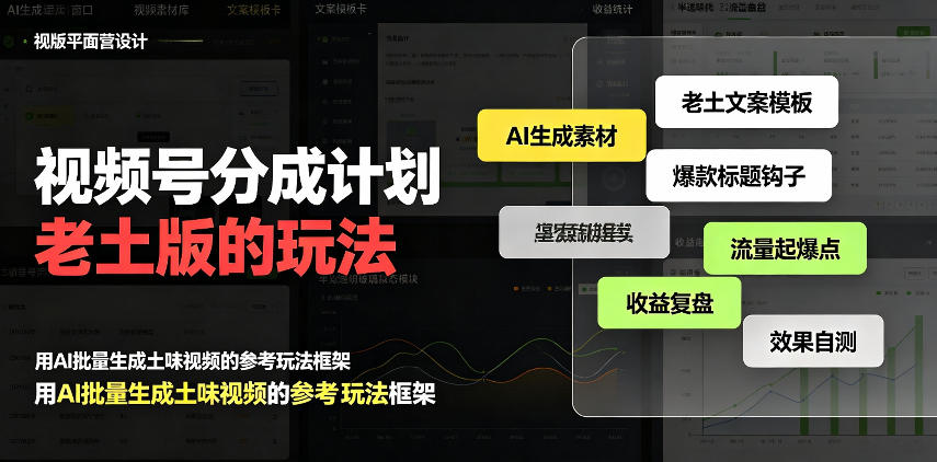 视频号分成计划老土版的玩法，流量爆炸，每天收益300+，纯靠AI生成，越土的玩法，越高级-云网创