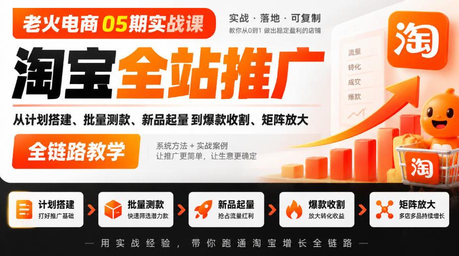 老火电商05期实战课｜淘宝全站推广从计划搭建、批量测款、新品起量到爆款收割、矩阵放大全链路教学-云网创