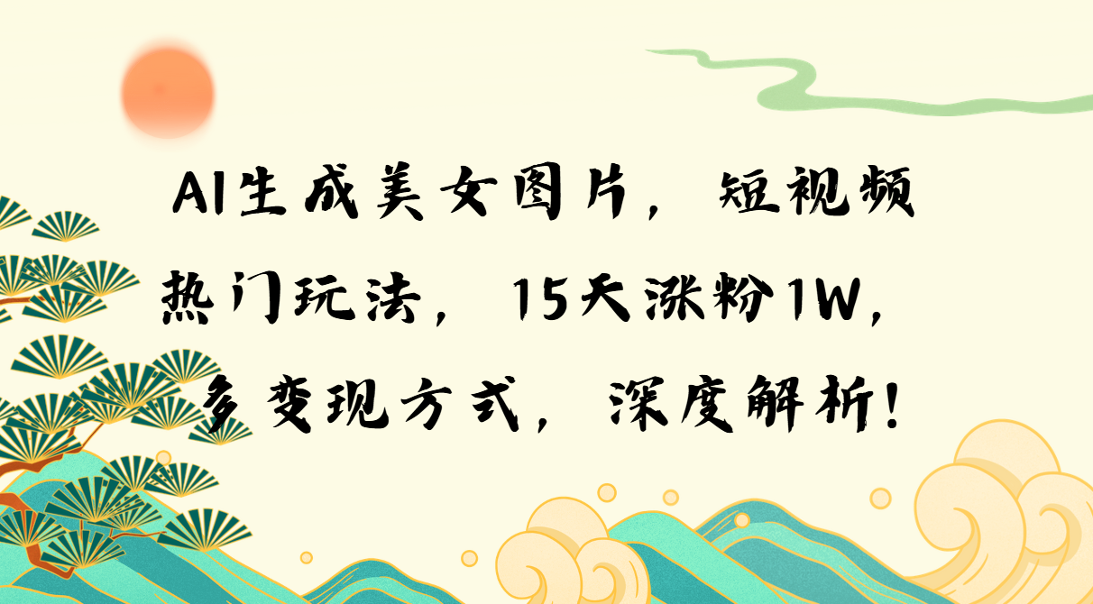 AI生成美女图片，短视频热门玩法，15天涨粉1W，多变现方式，深度解析!-云网创