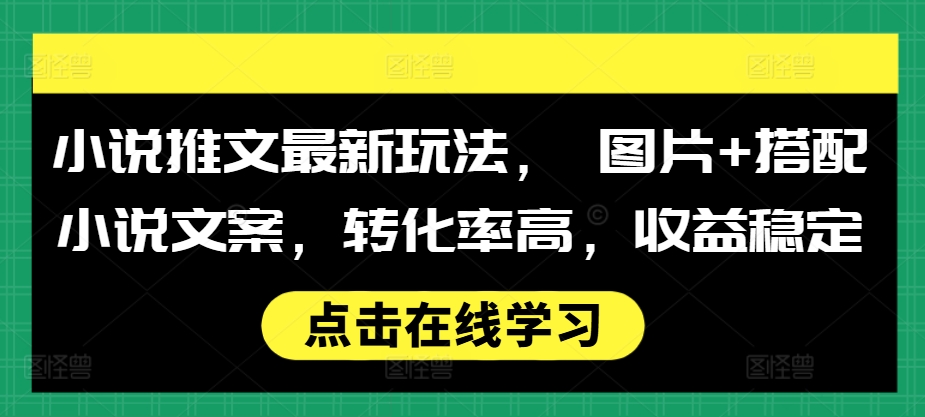 小说推文最新玩法， 图片+搭配小说文案，转化率高，收益稳定-云网创