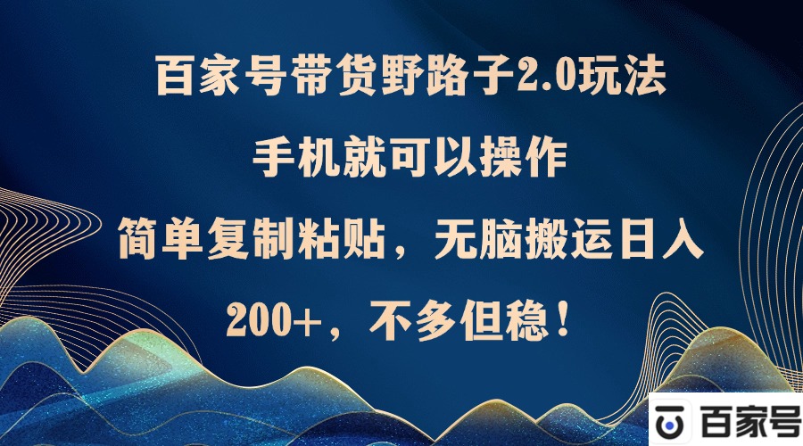 百家号带货野路子2.0玩法，手机就可以操作，简单复制粘贴，无脑搬运日...-云网创