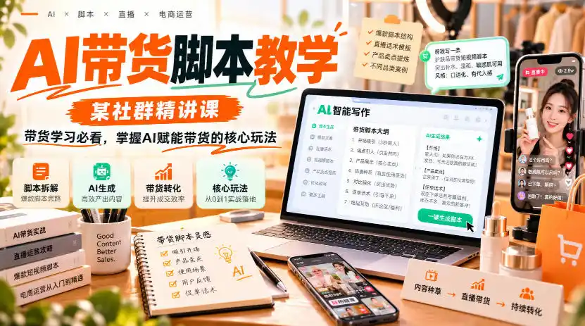 AI带货脚本教学，某社群精讲课，带货学习必看，掌握AI赋能带货的核心玩法-云网创