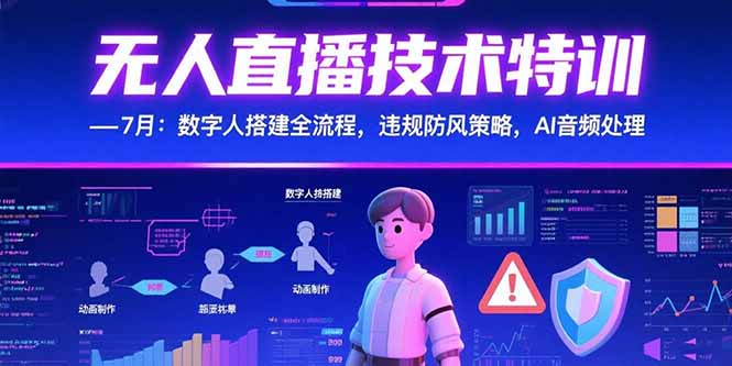 无人直播技术特训-7月：数字人搭建全流程，违规防风策略，AI音频处理-云网创