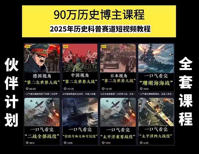 图片[1]-历史短视频赛道变现课，百集素材库应用，文案剪辑技巧，账号运营全案-云网创