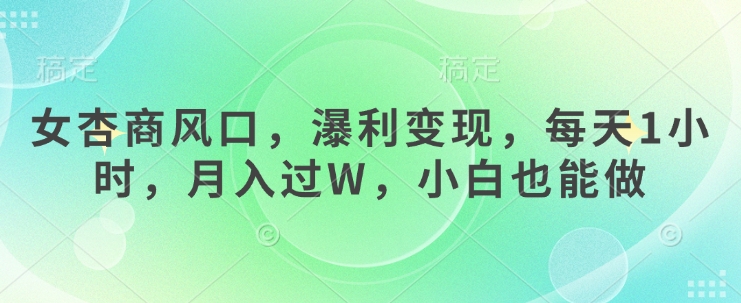 女杏商风口，瀑利变现，每天1小时，月入过W，小白也能做-云网创
