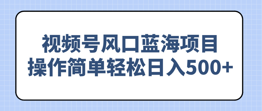 视频号风口蓝海项目,操作简单轻松日入500+-云网创