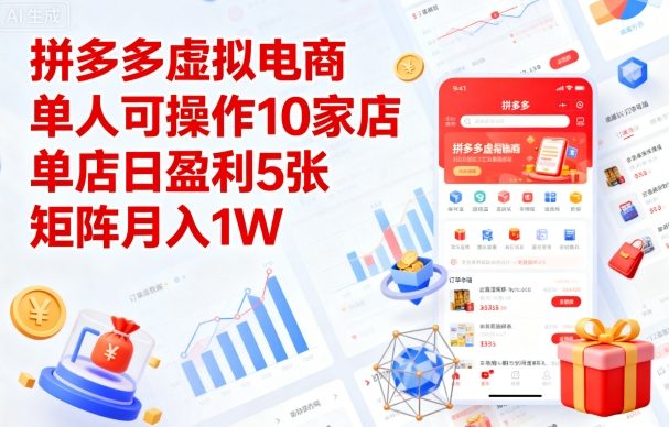 拼多多虚拟电商，单人可操作10家店，单店日盈利5张，矩阵月入1W+【揭秘】-云网创