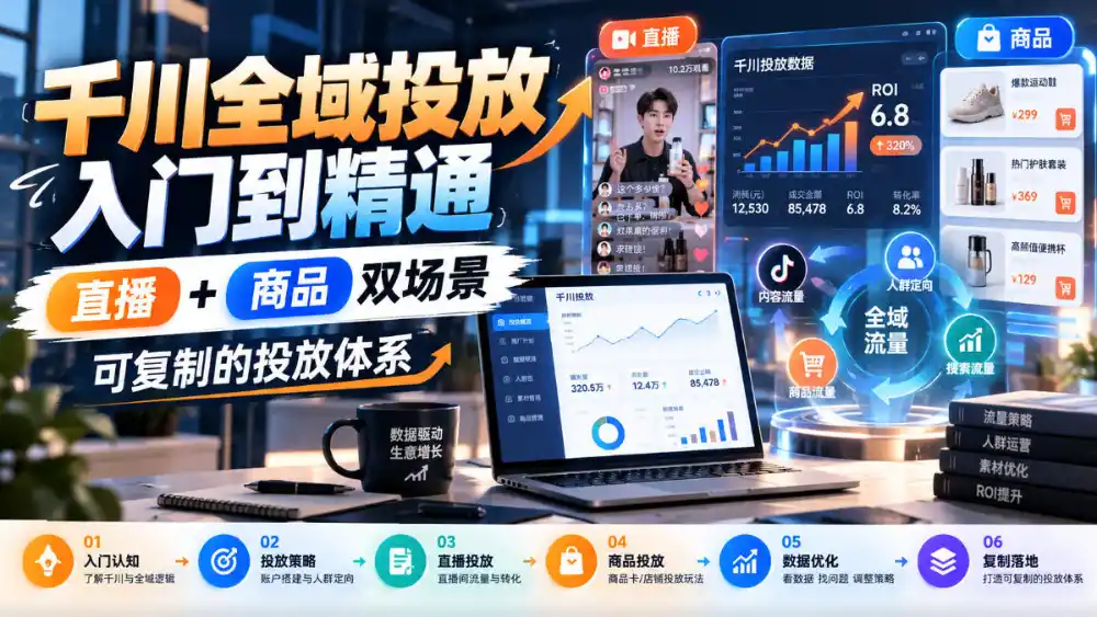 千川全域投放入门到精通，直播+商品双场景，可复制的投放体系-云网创