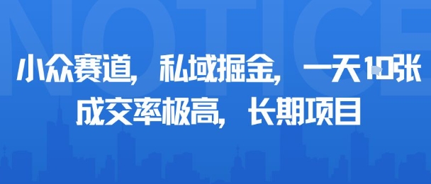 小众赛道,私域掘金,一天多张,成交率极高,长期项目